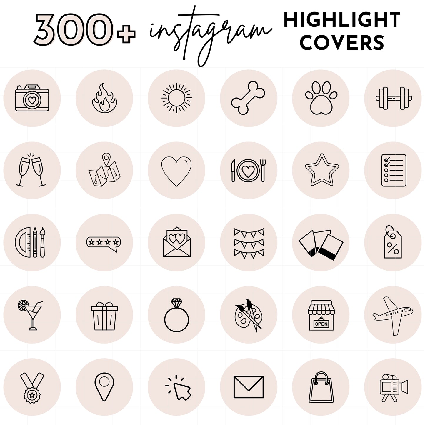 300+ Light Pink Line Art Instagram Highlight Cover Icons