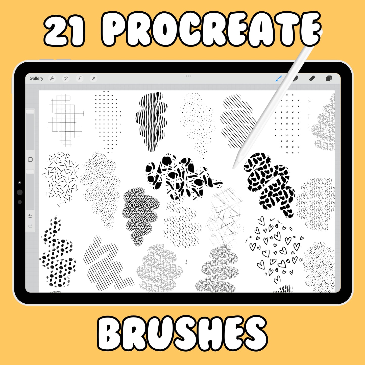 21 Seamless Pattern Procreate Brushes – Stamp & Texture Brush Set for iPad