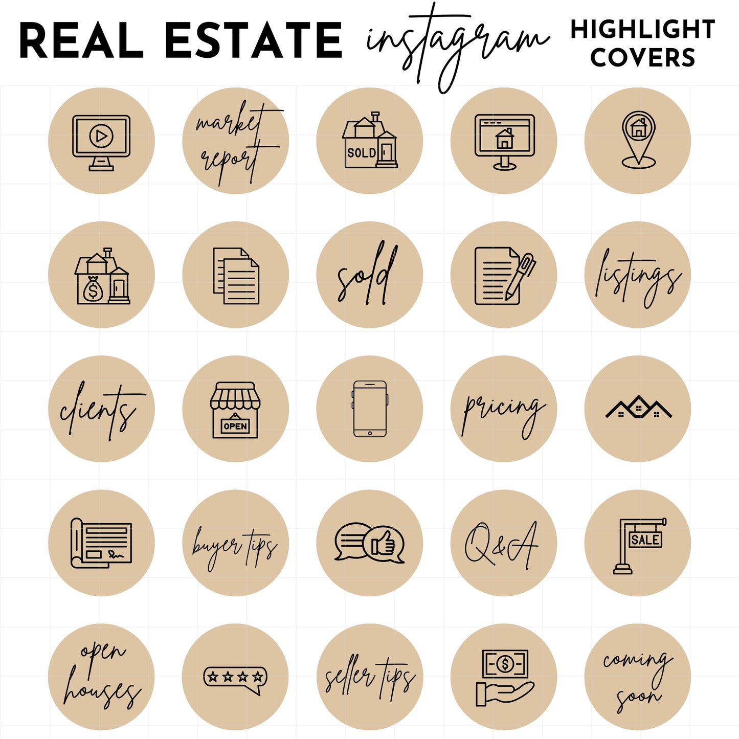 120+ Tan Neutral Real Estate Instagram Highlight Icons