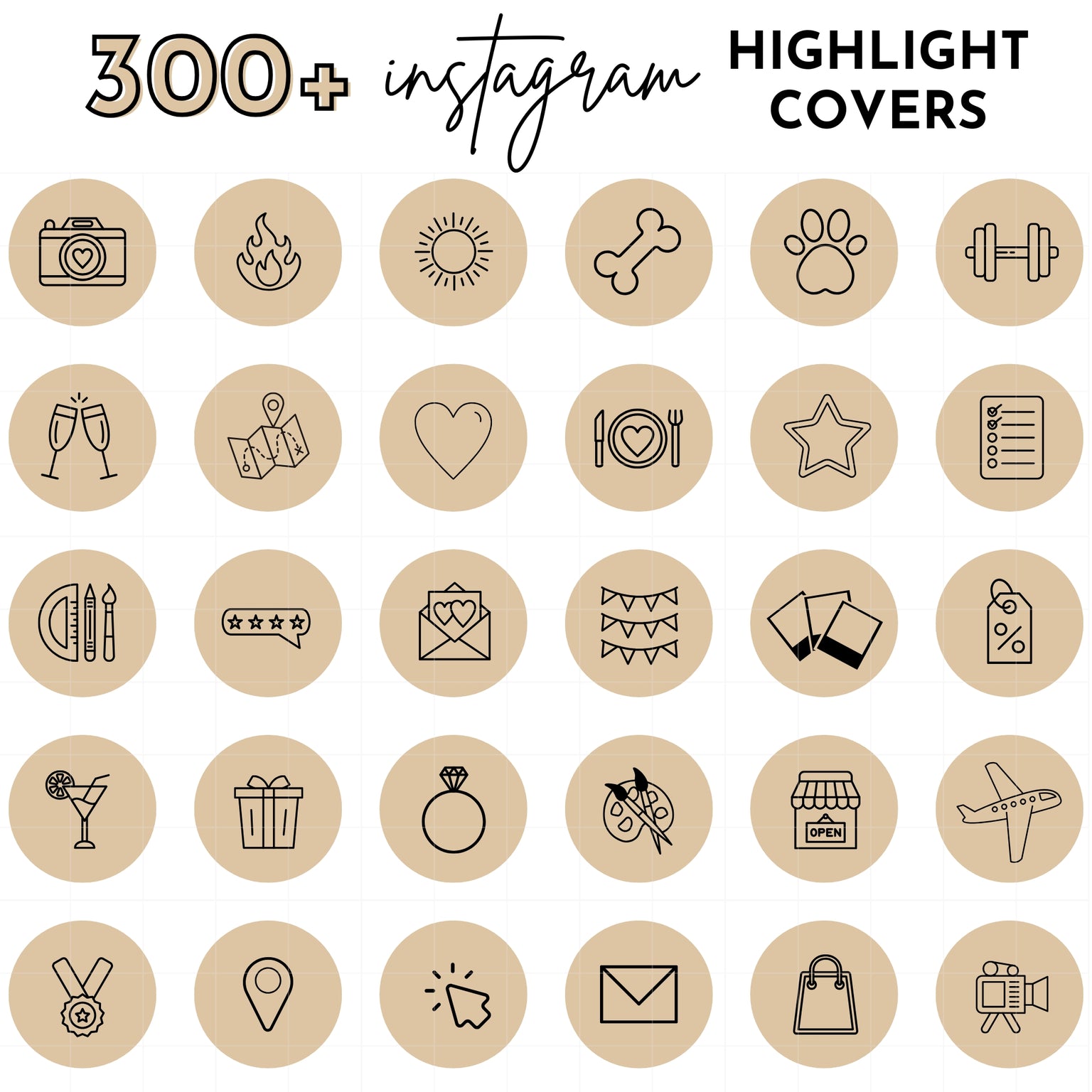 300+ Beige Line Art Instagram Highlight Cover Icons