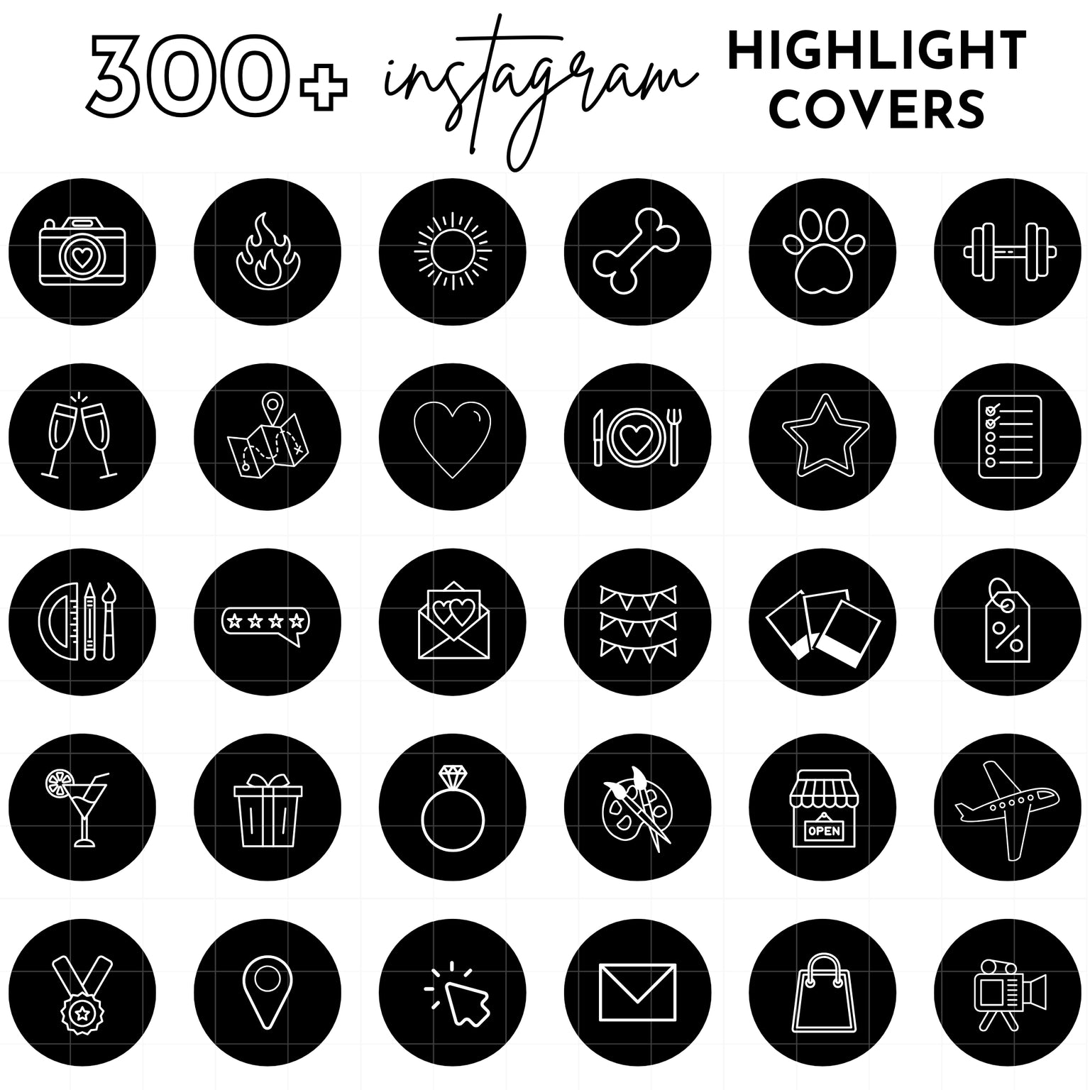 300+ Black Line Art Instagram Highlight Cover Icons