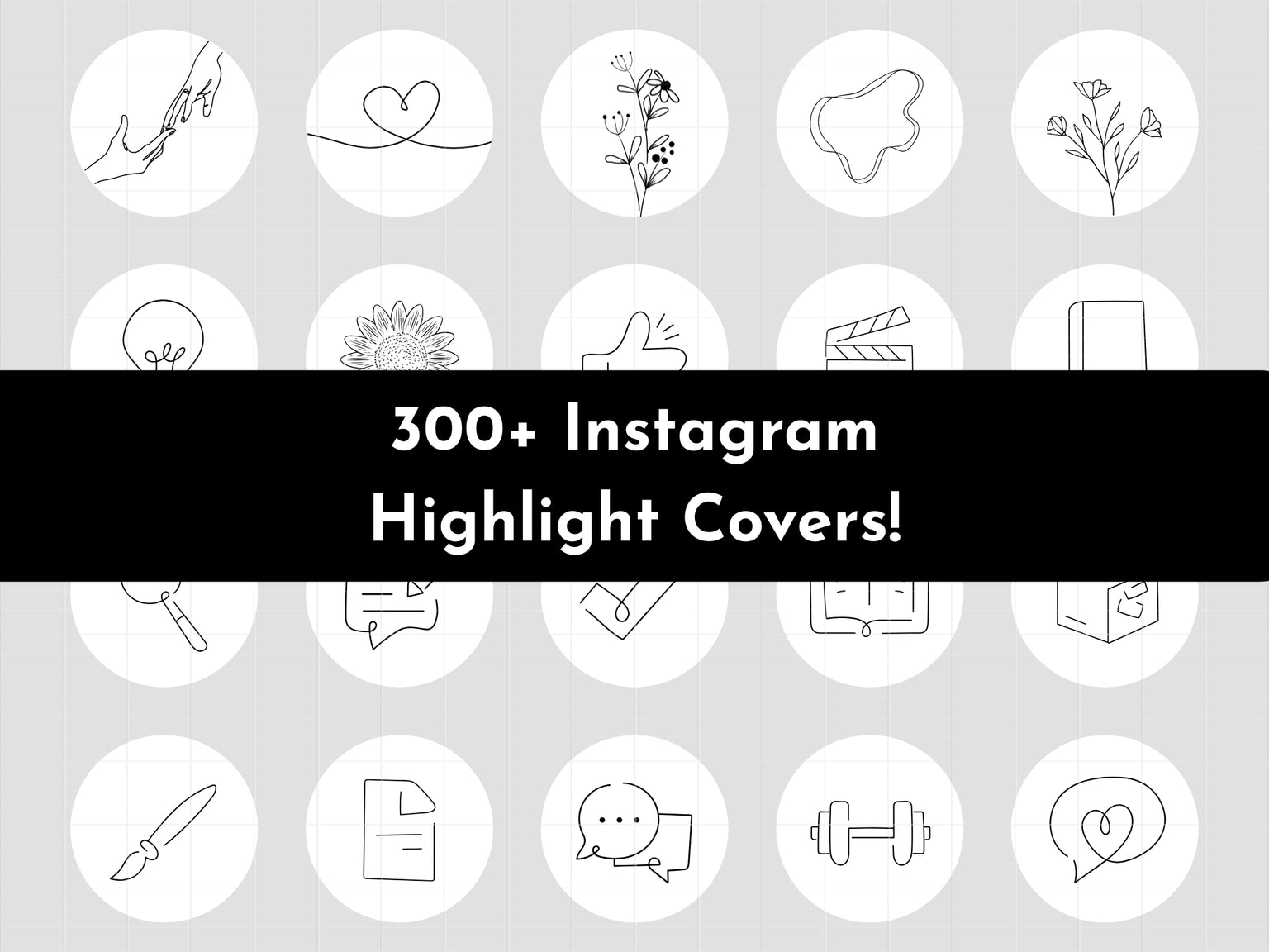 300+ White Line Art Instagram Highlight Cover Icons