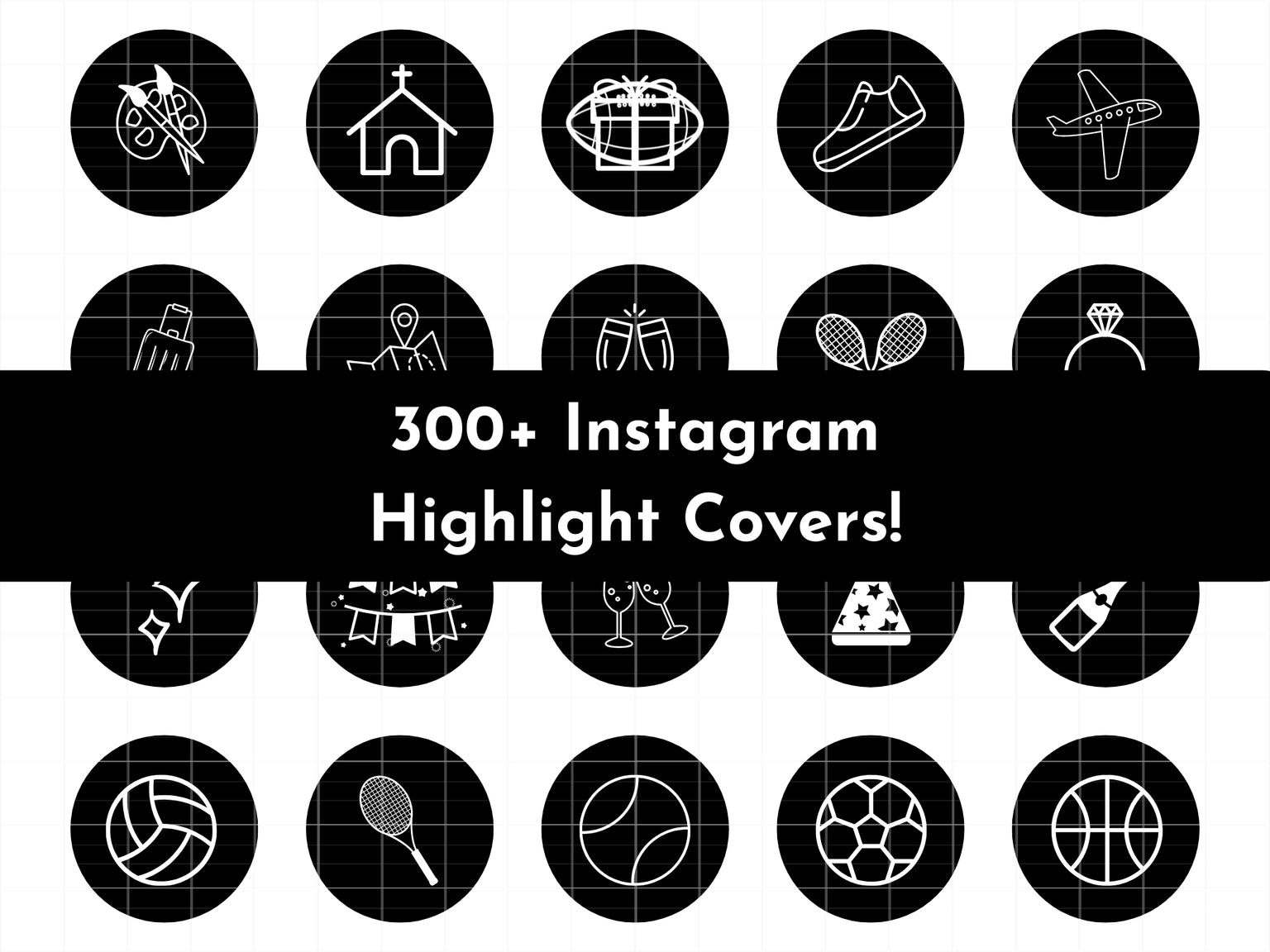 300+ Black Line Art Instagram Highlight Cover Icons
