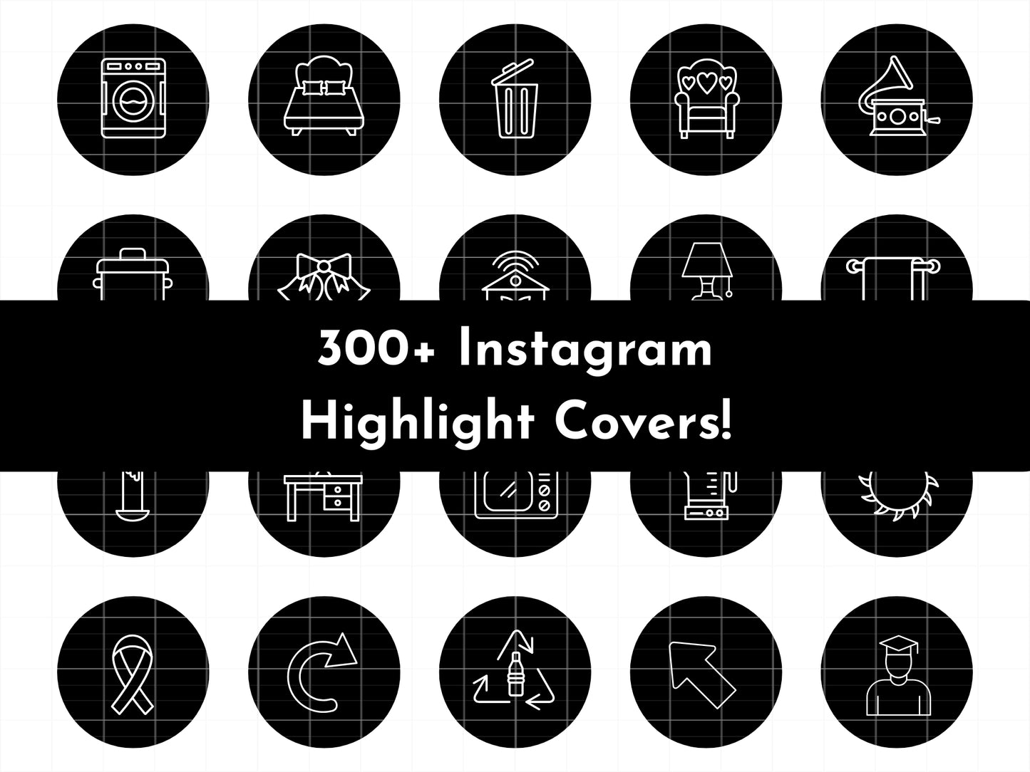 300+ Black Line Art Instagram Highlight Cover Icons