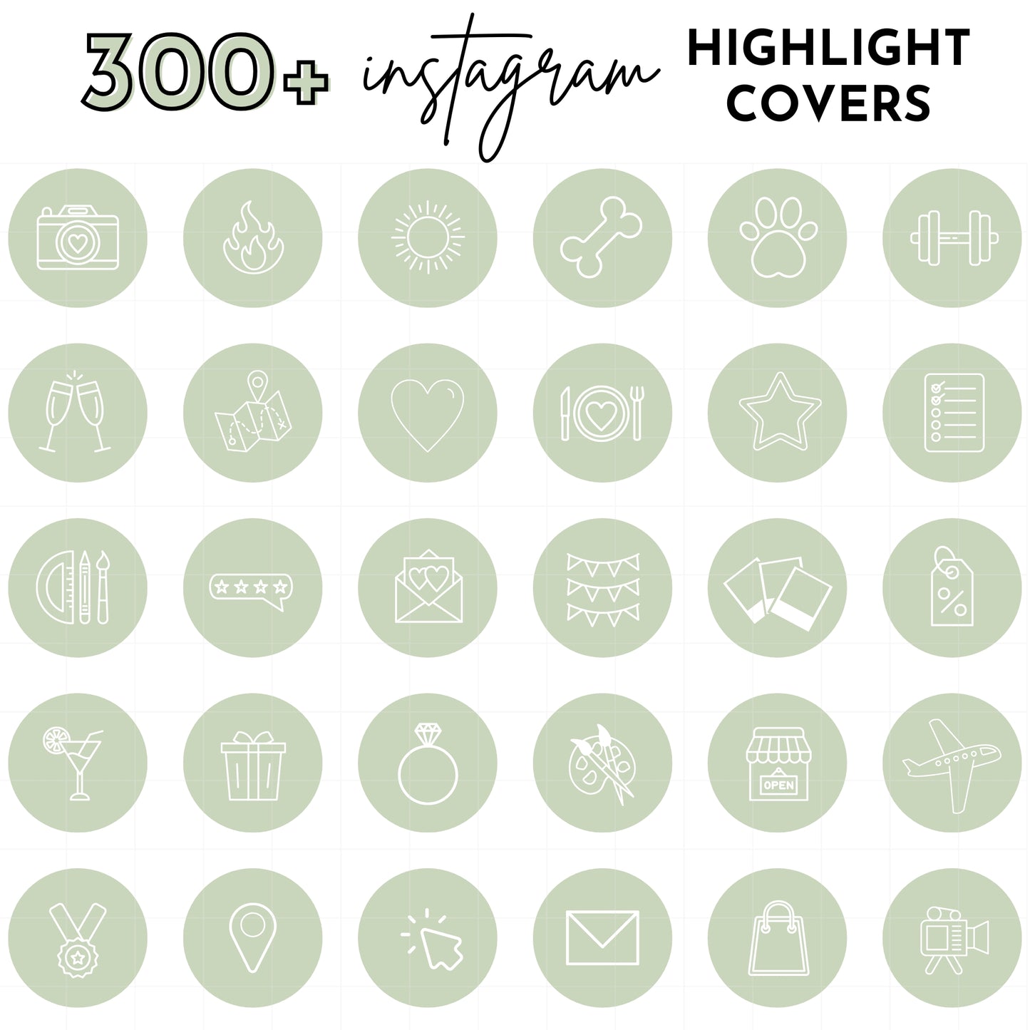 300+ Sage Green Line Art Instagram Highlight Cover Icons