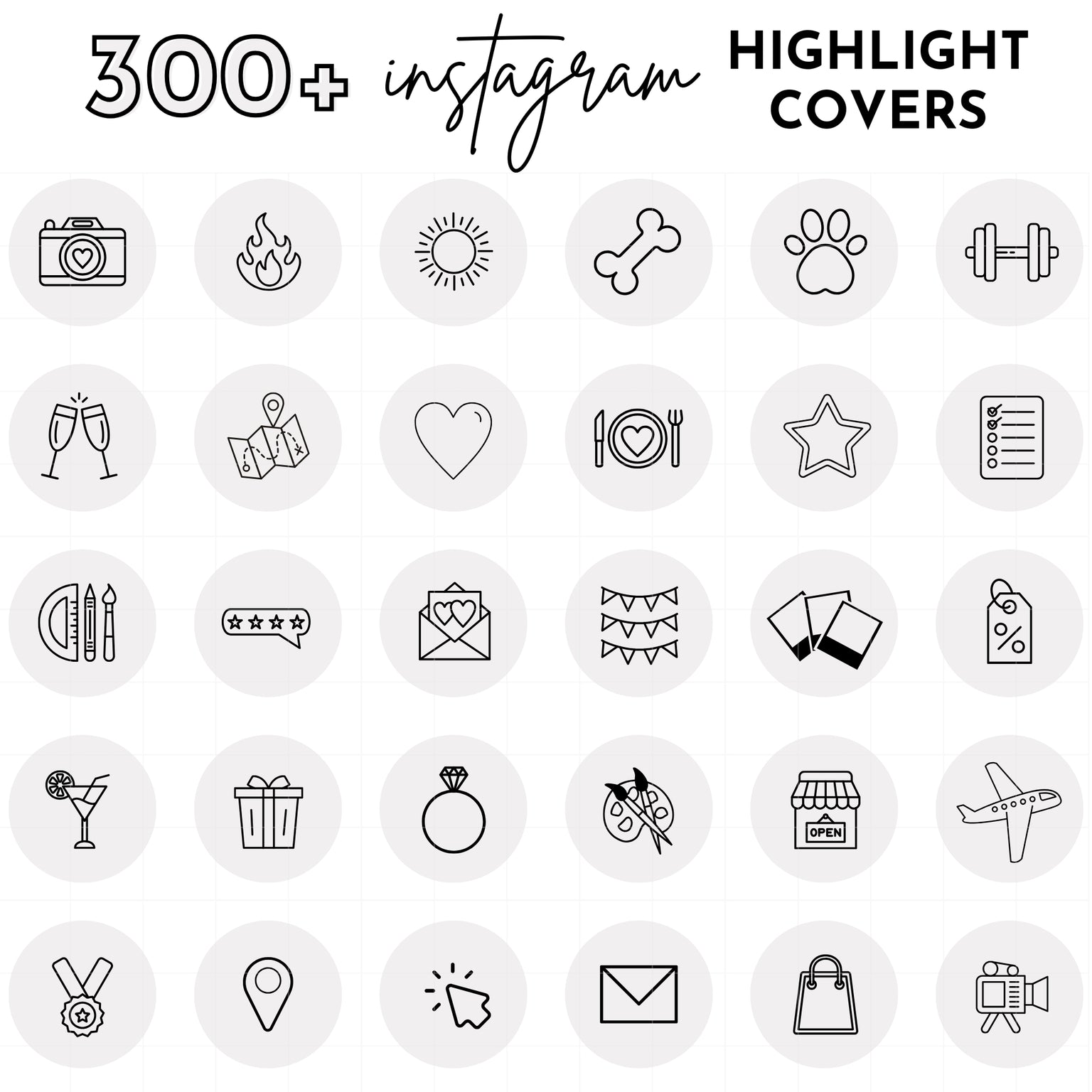 300+ Light Grey Line Art Instagram Highlight Cover Icons