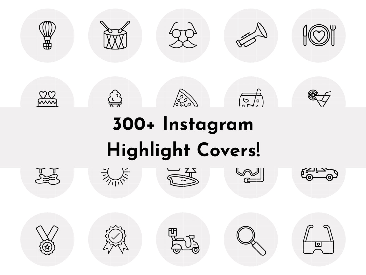 300+ Light Grey Line Art Instagram Highlight Cover Icons