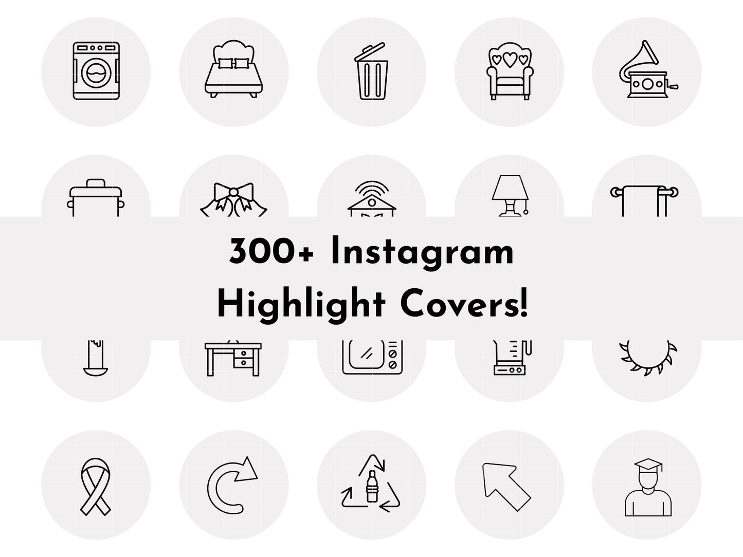 300+ Light Grey Line Art Instagram Highlight Cover Icons