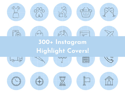 300+ Light Blue Line Art Instagram Highlight Cover Icons