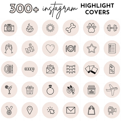 300+ Light Pink Line Art Instagram Highlight Cover Icons