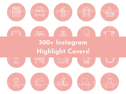 300+ Pink Line Art Instagram Highlight Cover Icons