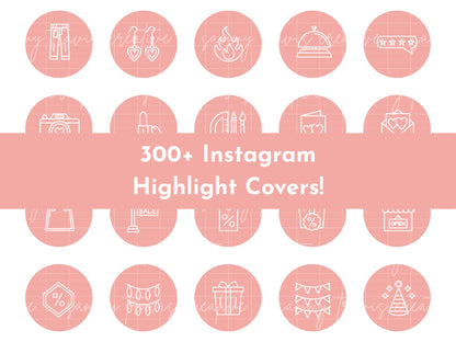 300+ Pink Line Art Instagram Highlight Cover Icons
