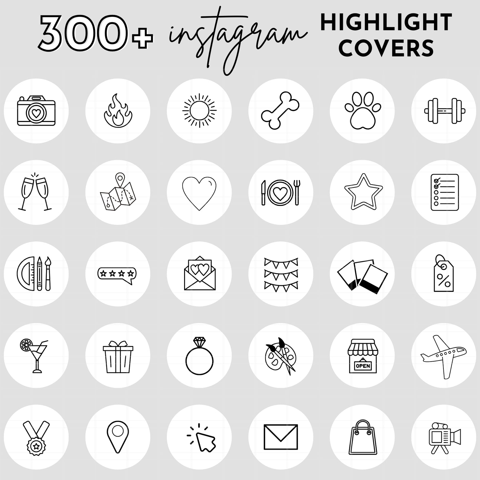300+ White Line Art Instagram Highlight Cover Icons