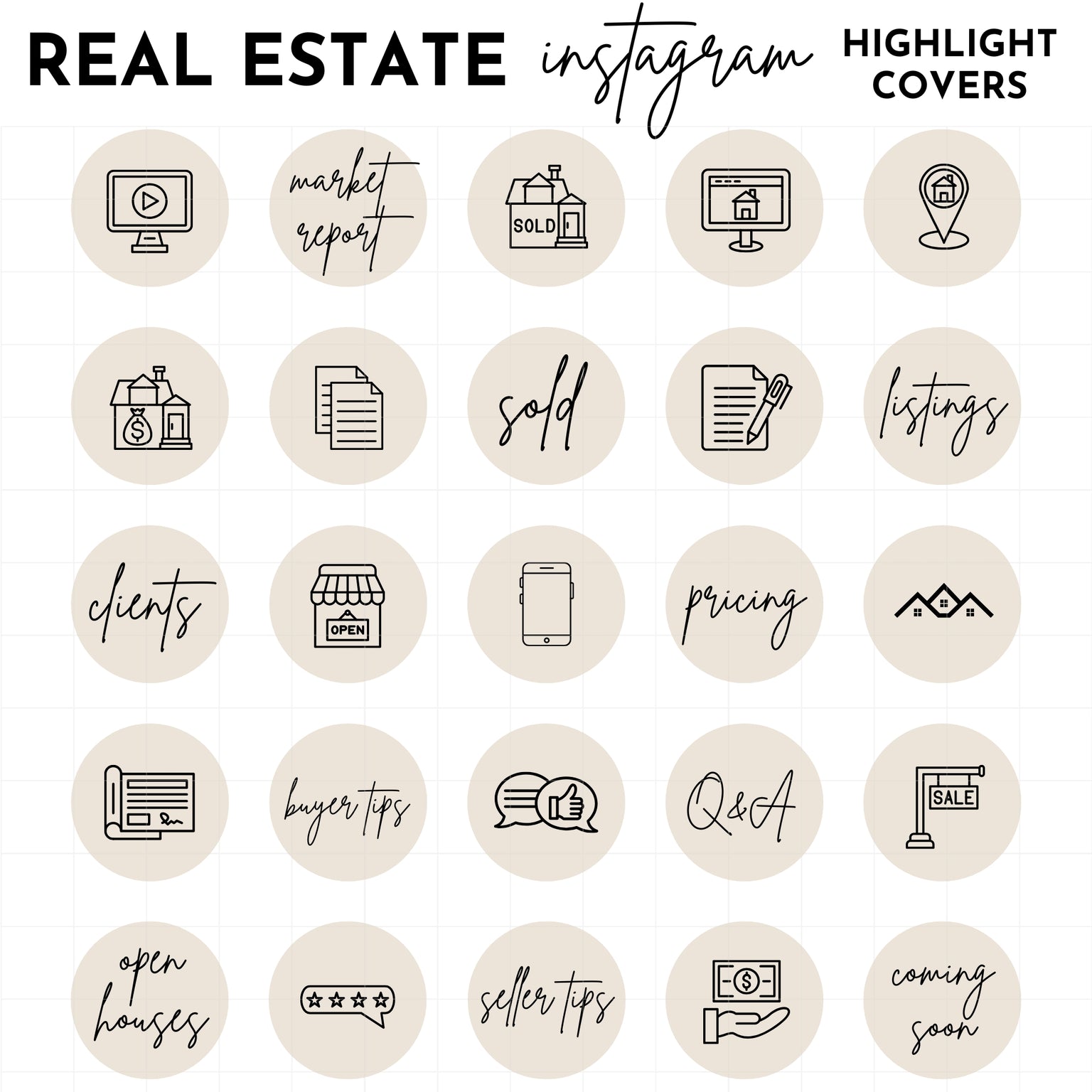 120+ Beige Neutral Real Estate Instagram Highlight Icons