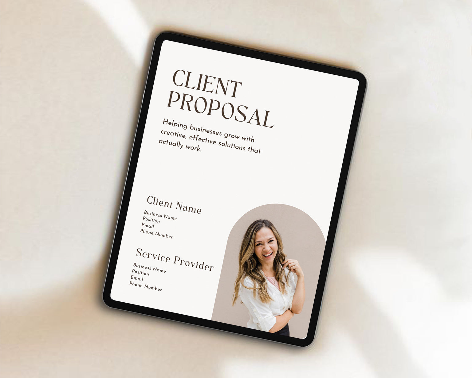 Canva proposal template showing a modern cover page design for client presentations.