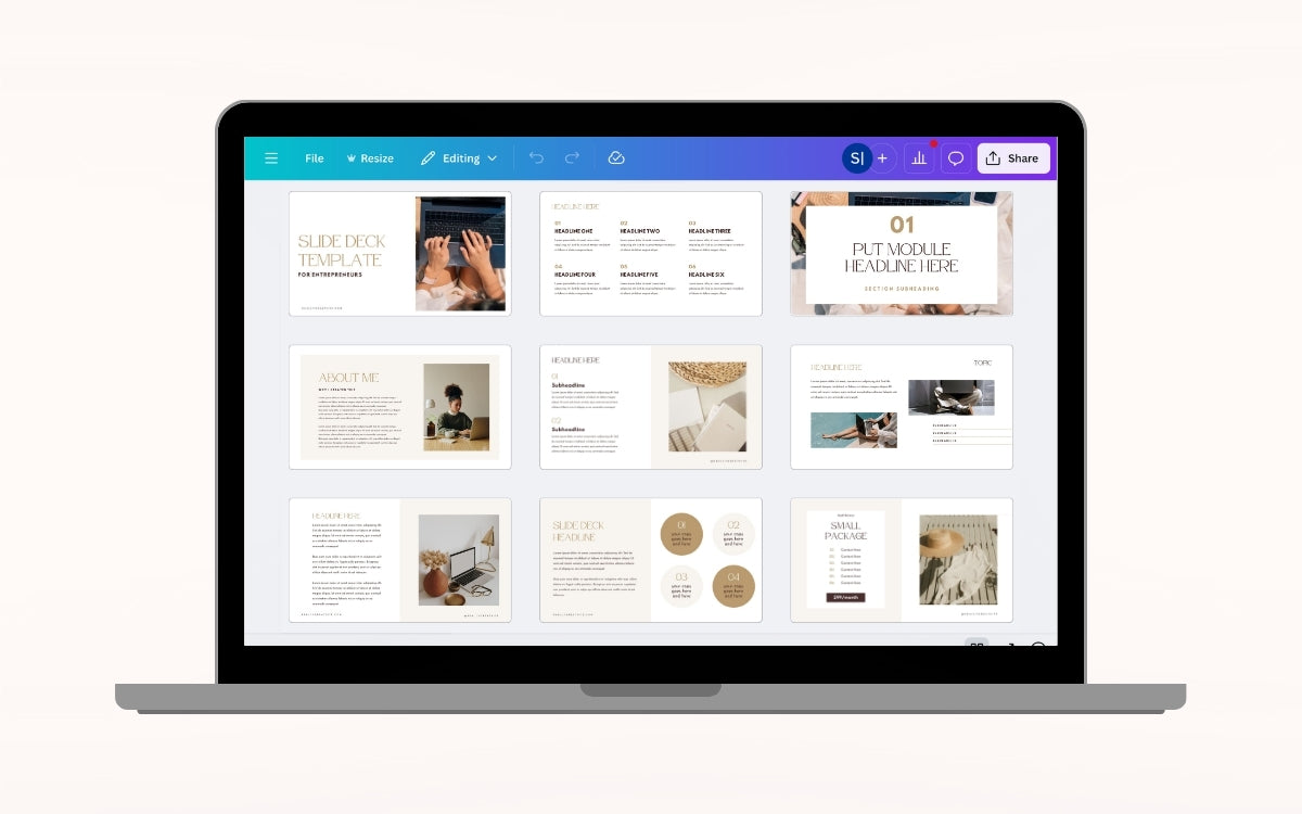 Customizable Canva slide deck template for polished, branded presentations.
