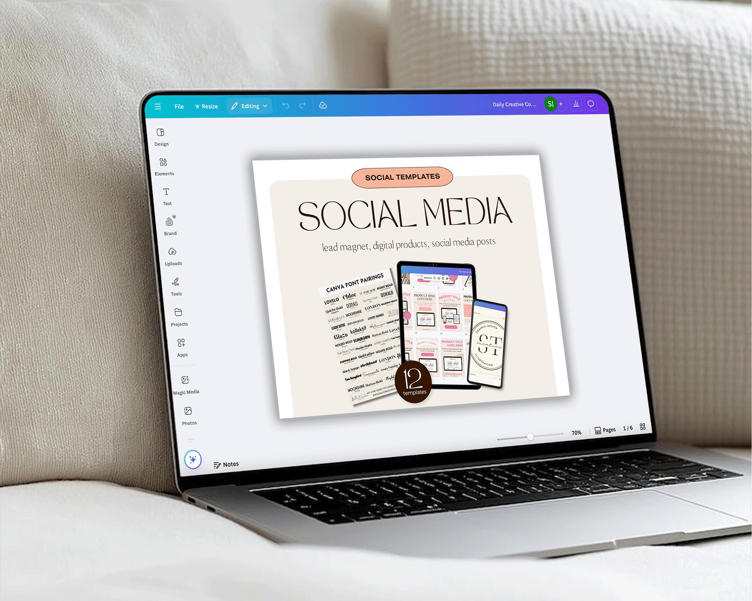 Digital product mockup Canva templates showing professional layouts for eBooks, guides, and downloads.