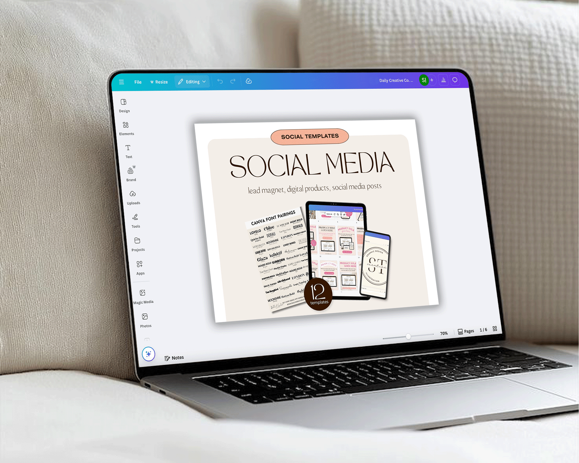 Digital product mockup Canva templates showing professional layouts for eBooks, guides, and downloads.