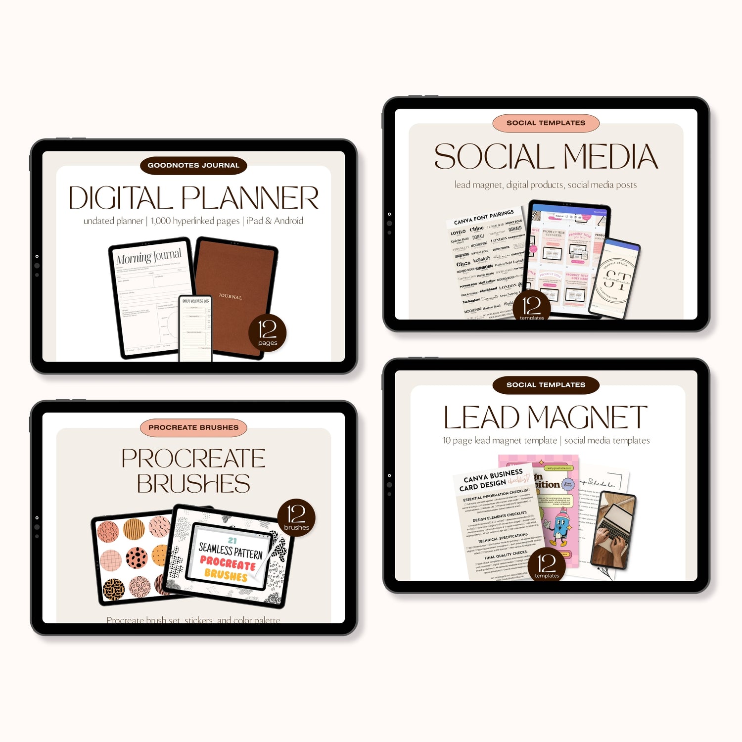 Digital product mockup Canva templates showing professional layouts for eBooks, guides, and downloads.