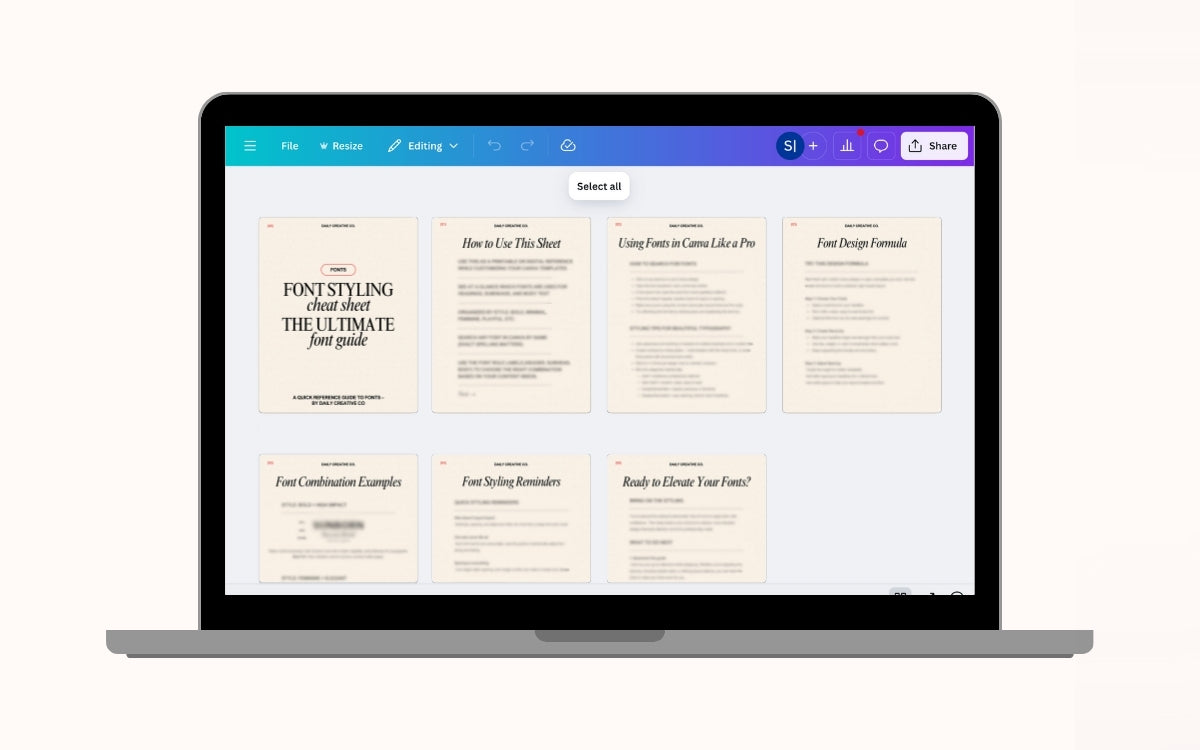 Typography styling guide for entrepreneurs showing how to set headings, subheadings, and body text for consistent branding in Canva.