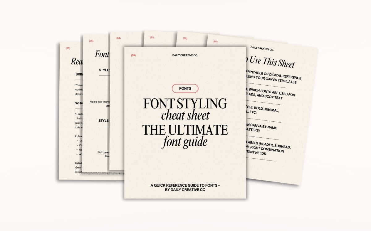 Font Styling Cheat Sheet in Canva with quick rules for sizing, spacing, and hierarchy to make typography look clean and professional.
